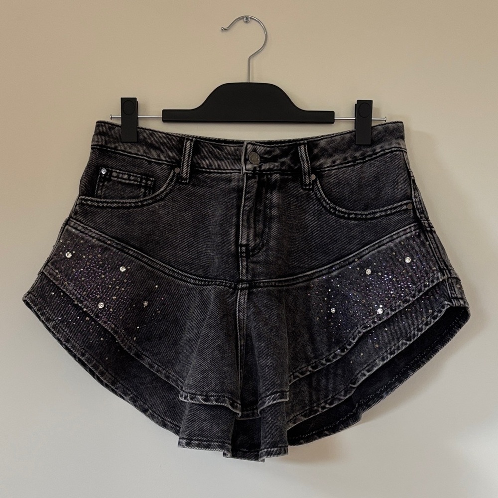 Black Denim Women's Skort with Rhinestone Accents Size 4